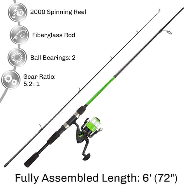 Green 6 ft. Fiberglass Fishing Rod and Reel Combo - Portable 2