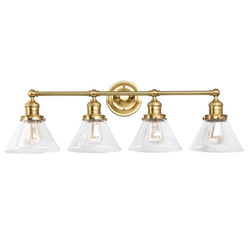 Cavell 34.9 in. 4-Light Satin Gold Bathroom Vanity Light with Clear Seedy Glass Shades price history on PriceWatchPro