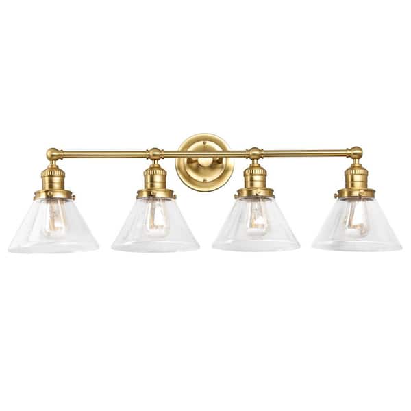 Cavell 34.9 in. 4-Light Satin Gold Bathroom Vanity Light with Clear Seedy Glass Shades