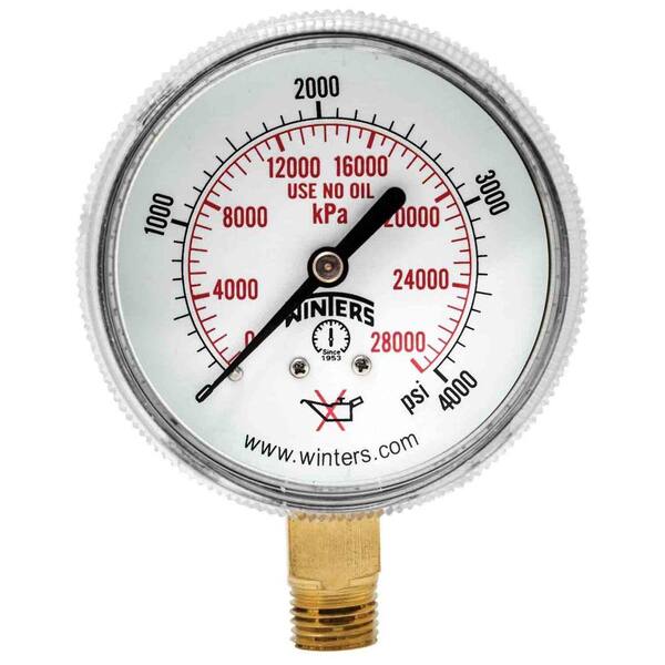 Winters Instruments PWL Series 2.5 in. Polished Brass Case Pressure Gauge with 1/4 in. NPT Bottom Connect and Range of 0-4000 psi/kPa