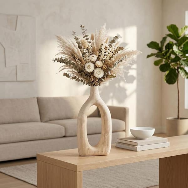 Sagebrook Home 14 in. Brown Wood Bud Cut-Out Decorative Vase 17376