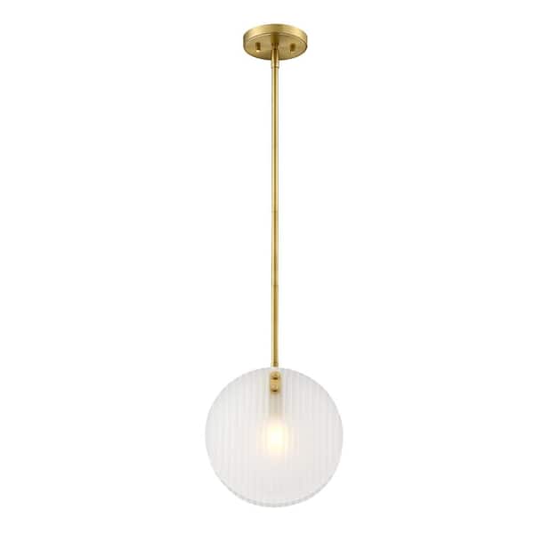 Designers Fountain - Sky 60-Watt 1-Light Brushed Gold Transitional Pendant Light with Etched Fluted Glass Shade and No Bulbs Included