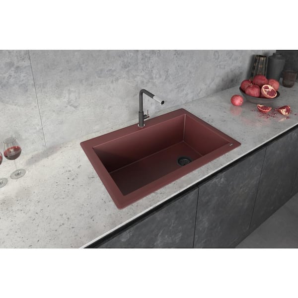 Ruvati 33 x 22 inch Granite Composite Drop-In Topmount Single Bowl Kitchen Sink, Carnelian Red