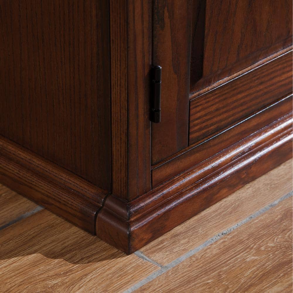 Burnished Oak 60" TV Stand with Leaded Glass Cabinet