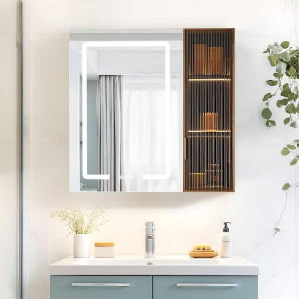Cervia 30 in. W x 29.5 in. H Rectangular Frameless Medicine Cabinet with Aluminum LED Mirror