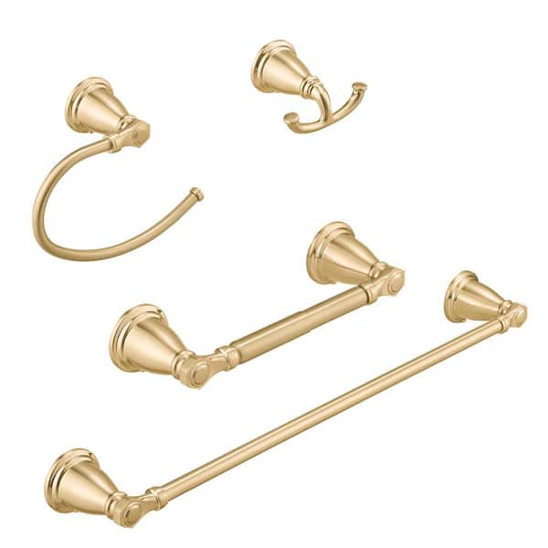 HOMEMYSTIQUE Bathroom Hardware Set 4-Piece Bath Hardware Set with Towel Bar, Robe Hook, Toilet Paper Holder in Brushed Gold