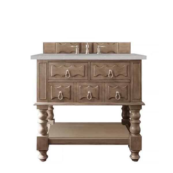 James Martin Vanities Castilian 36 in. W x 23.5 in. D x 33.8 in. H Single Bathroom Vanity in Empire Gray with Eternal Serena Quartz Top