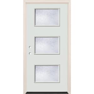 36 in. x 80 in. Right-Hand/Inswing 3-Lite Rain Glass Alpine Painted Fiberglass Prehung Front Door w/6-9/16 in. Frame