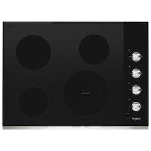 30 in. Radiant Electric Ceramic Glass Cooktop in Stainless Steel with 4 Burners and a Dual Radiant Element
