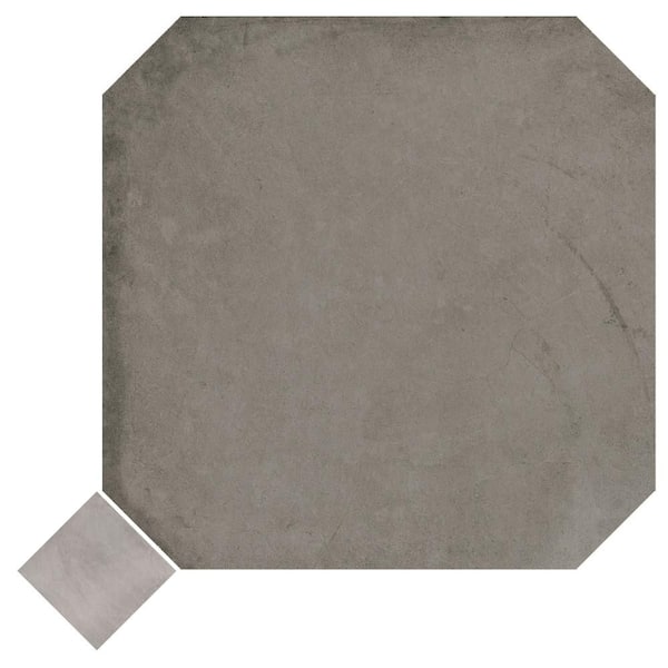Merola Tile Laverton Octagon Grafito with Taco Gris 8 in. x 8 in. Porcelain Floor and Wall Take Home Tile Sample