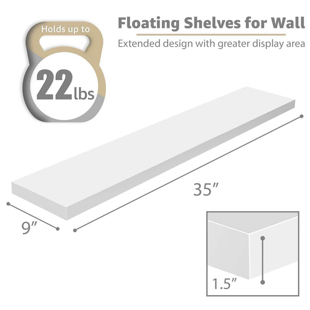 White Faux Wood Extra Long Floating Wall Shelves
