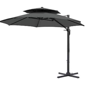 11 ft. 2-Tier Patio Offset Umbrella Cantilever Umbrella, Fade Resistant & 6-Level 360°Rotation in Dark Grey