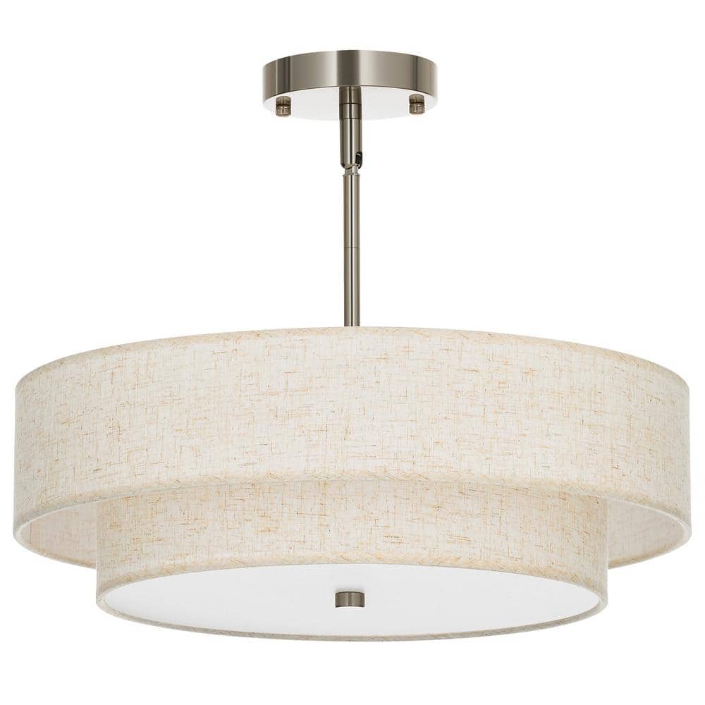 18 in. 4-Light Brushed Nickel Semi-Flush Mount Ceiling Light Fixture Drum Pendant Light with 2-Layer Fabric Shade price history on PriceWatchPro