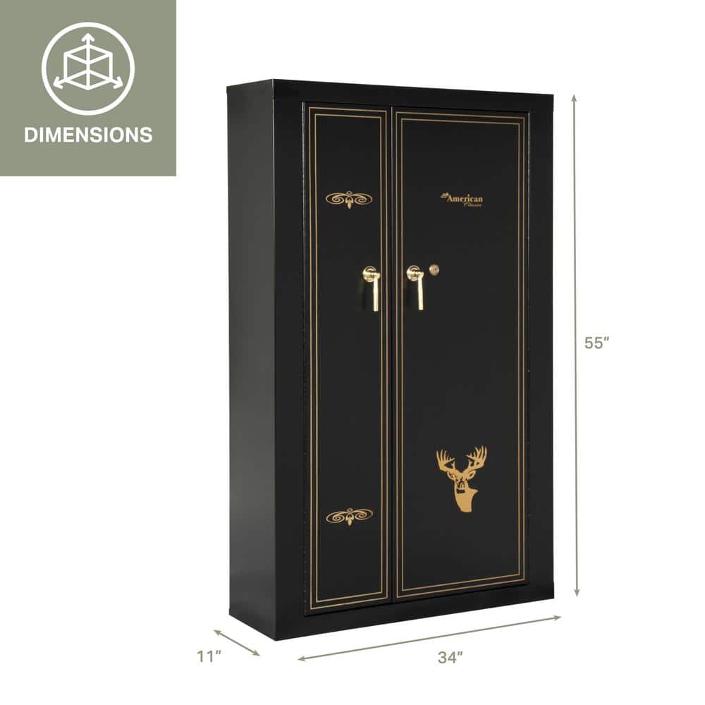 Classic 16-Gun Black and Woodgrain Metal Safe with Key Lock