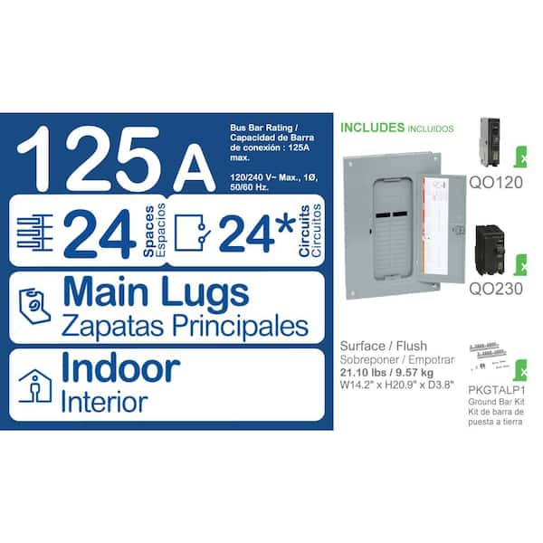 QO 125 Amp 24-Space 24-Circuit Main Lugs Load Center with Cover- Value Pack
