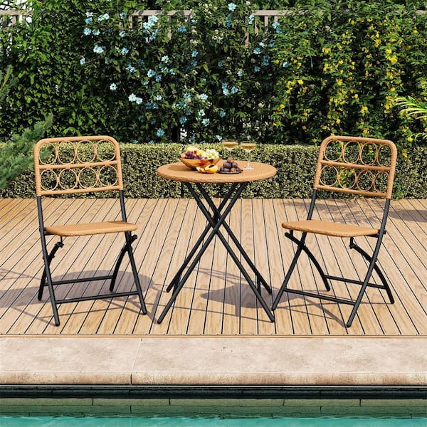 3 Pieces Patio Bistro Set with Wicker Seat and Tabletop for Backyard, Garden, Balcony