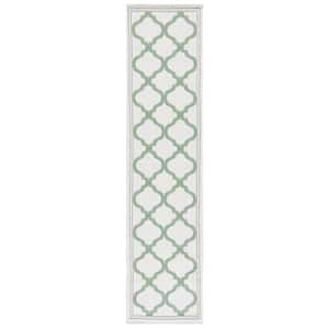 Bermuda Beige/Green 2 ft. x 8 ft. Runner Border Trellis Indoor/Outdoor Area Rug