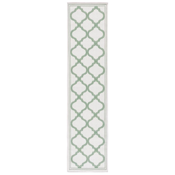 SAFAVIEH Bermuda Beige/Green 2 ft. x 8 ft. Runner Border Trellis Indoor/Outdoor Area Rug