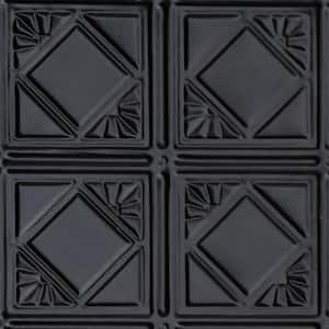 Take Home Sample - Carnivale Satin Black 1 ft. x 1 ft. Decorative Tin Style Nail Up Ceiling Tile (1 sq. ft./case)