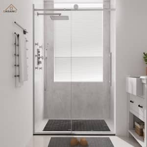 48 in. W x 76 in. H Sliding Frameless Shower Door in Brushed Nickel Finish with Soft-closing and Tempered Clear Glass