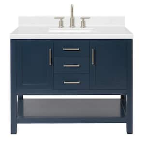 Bayhill 42.25 in. W x 22 in. D x 36 in. H Single Sink Freestanding Bath Vanity in Midnight Blue with Man-Made Stone Top