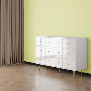 White Mirror Finished Wooden 9-Drawer 55.1 in Width, Chest of Drawers, Dresser, Modern European Style