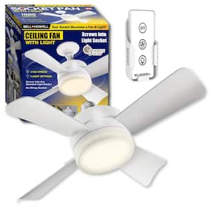 Socket Fan 15.7 in. Indoor White Socket Ceiling Warm Light Fan with Remote