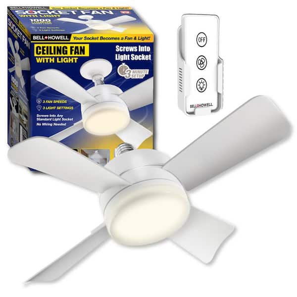 Bell + Howell Socket Fan 15.7 in. Indoor White Socket Ceiling Warm Light Fan with Remote