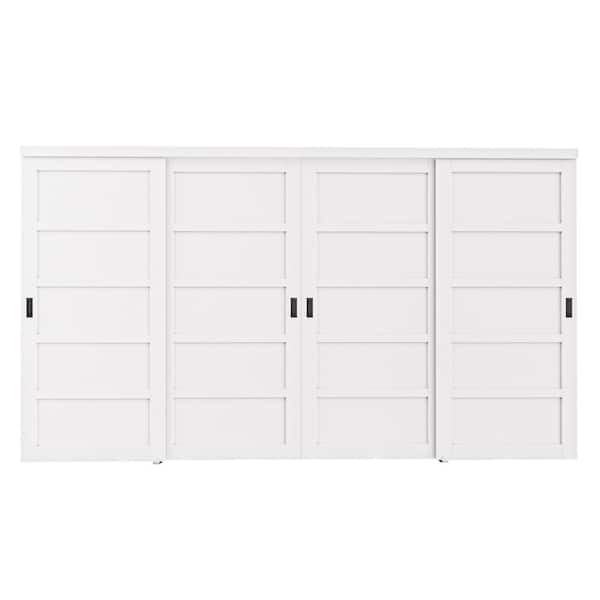 144 in. x 80 in. Paneled 5-Lite Blank Pattern White Primed MDF Require Assemble Sliding Door with Hardware Kit