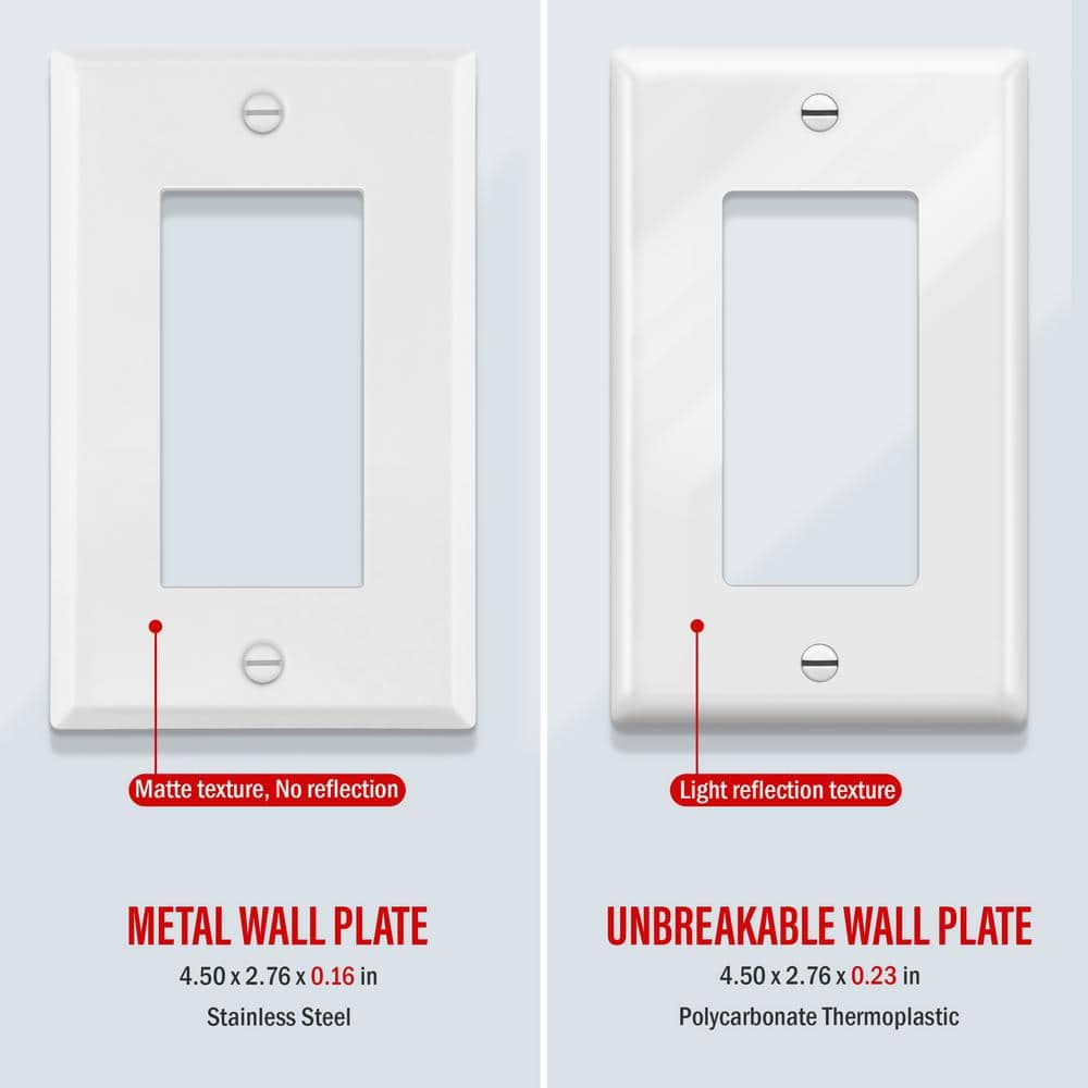 White Matte Stainless Steel 1-Gang Rocker Wall Plate Set