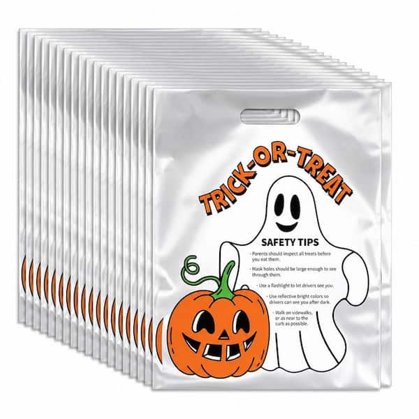 Halloween Party Supply, Multi-Colored Reusable Goodie Grocery Bag, Set of 100, Reflective PE Plastic Trick or Treat Bags