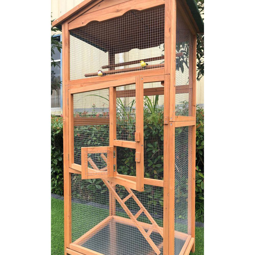 Hanover Rustic Stained Fir Wood Outdoor Bird Cage with Waterproof Roof