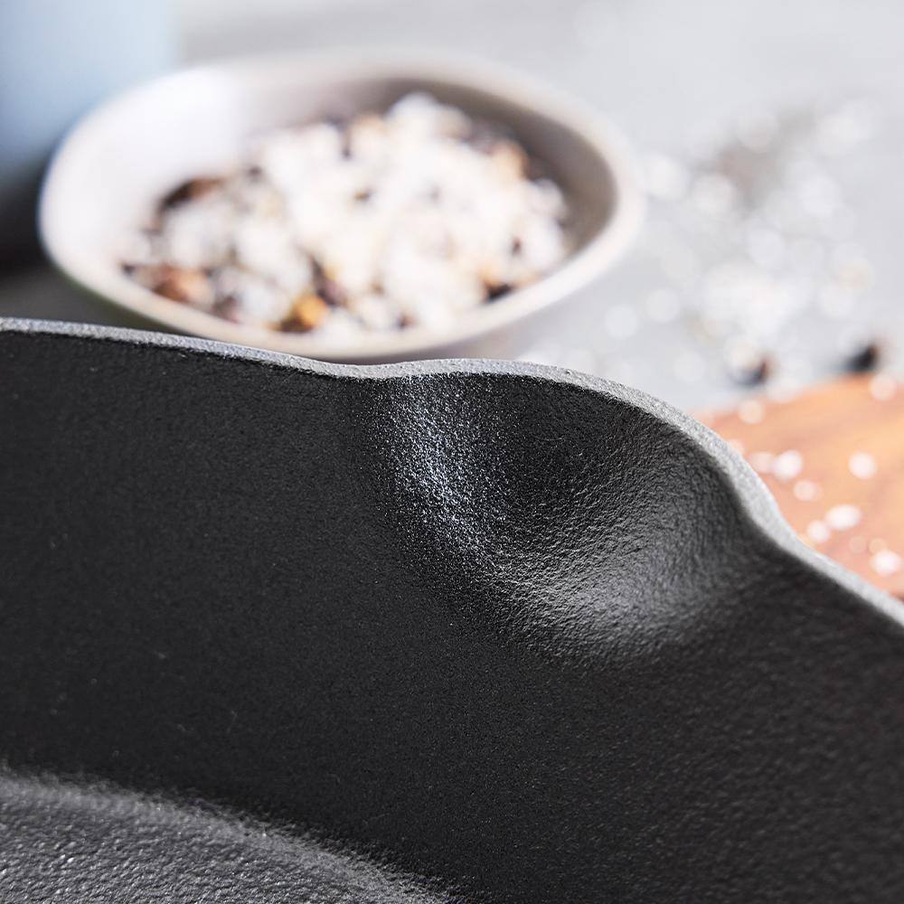 Black 12" Cast Iron Skillet with Helper Handle