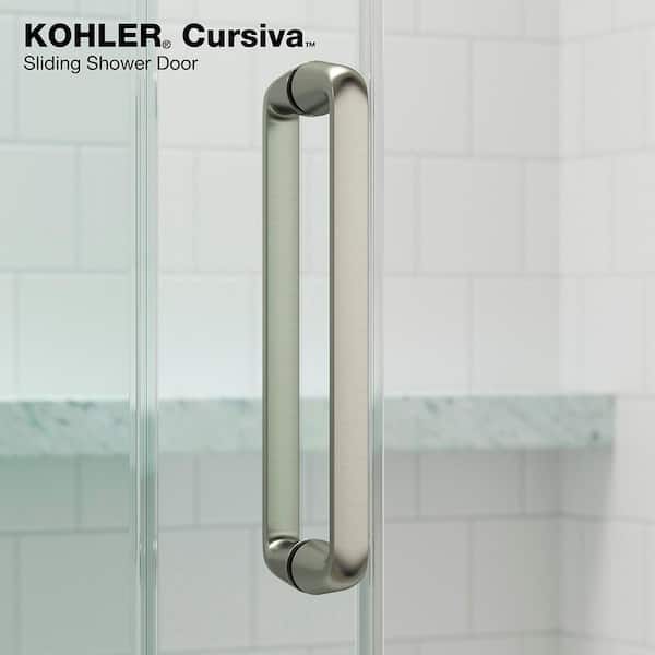 Cursiva 44-48 in. W x 78 in. H Sliding Frameless Shower Door in Anodized Brushed Nickel with 5/16 in. Thick Clear Glass