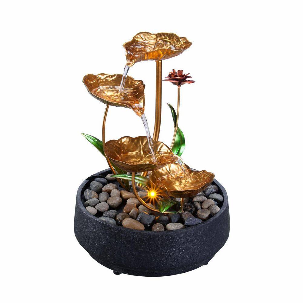Waterfall Tabletop Fountain, Metal Lotus Circulating Fountain Water Feature for Zen Home Decor Warm Yellow Scene Light price history on PriceWatchPro