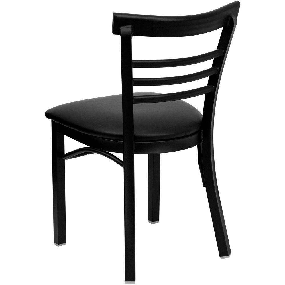 High Slat Ladderback Side Chair in Black Steel with Vinyl Seat