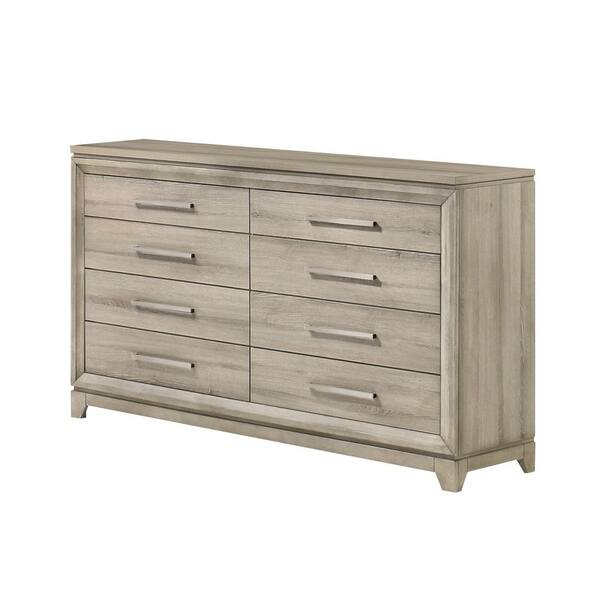 Best Quality Furniture Grey-Beige Wood 8 Drawer Dresser with Mirror
