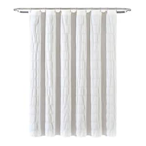 72 in. x 72 in. Waffle Stripe Woven Cotton Shower Curtain White Single