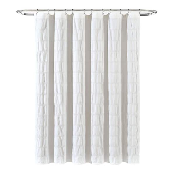 Lush Decor 72 in. x 72 in. Waffle Stripe Woven Cotton Shower Curtain White Single