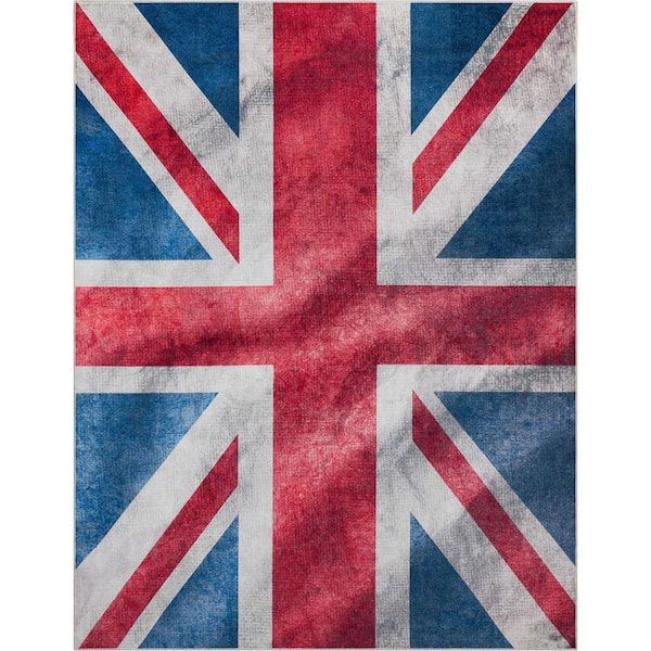 Apollo British Flag Novelty Printed Red Blue White 7 ft. 7 in. x 9 ft. 10 in. Area Rug