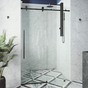 Elan E-Class 56 to 60 in. W x 76 in. H Frameless Sliding Shower Door in Matte Black with 3/8 in. (10 mm) Clear Glass