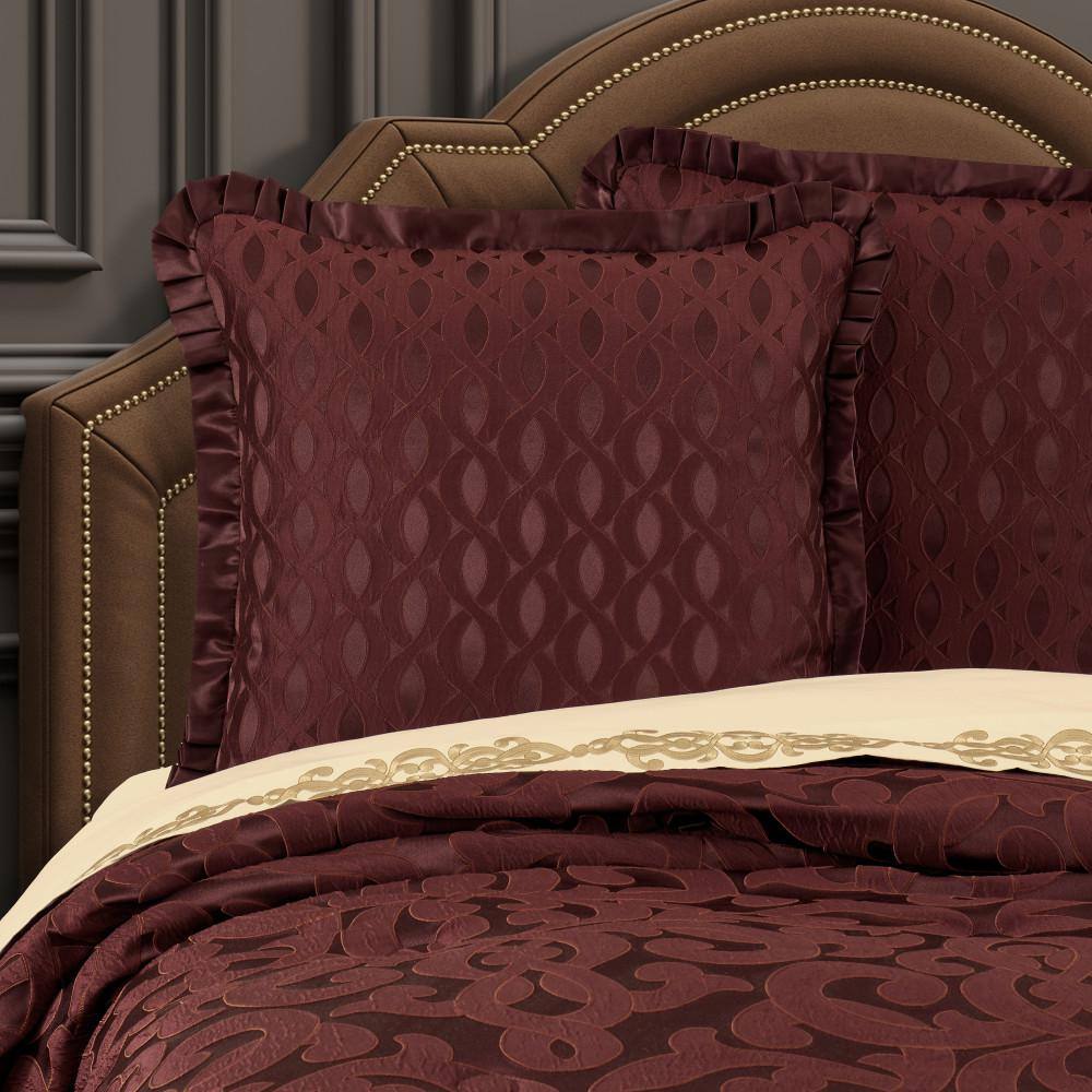 Maroon Polyester Box Euro Sham with Satin Flange