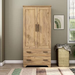 Trevina Light Oak Wood 31.5 in. Armoire with 2 Bottom Drawers