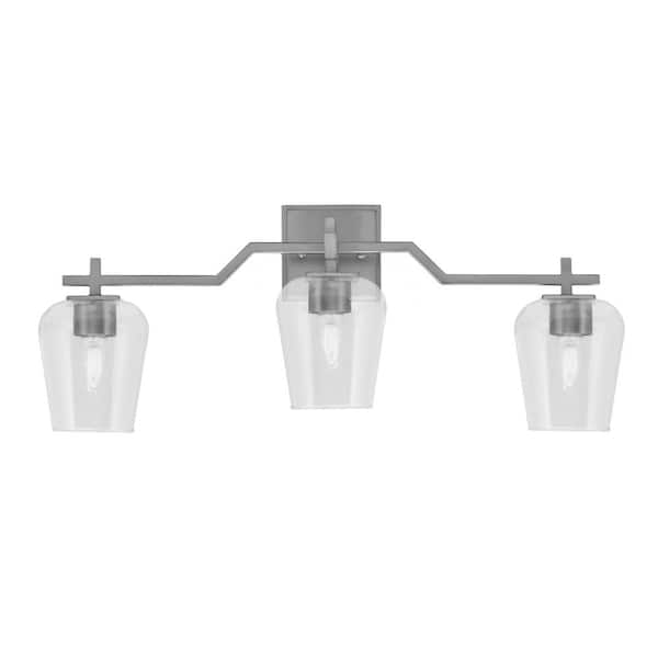 Unbranded Bridgewater 25.75 in. 3 Light Vanity Light Graphite with 5 in. Clear Bubble Glass Shades, No Bulbs Included