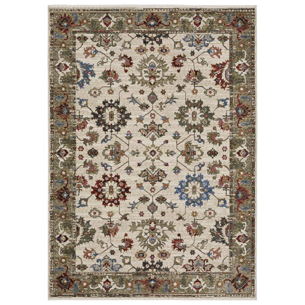 Hunter Ivory/Green 5 ft. x 8 ft. Bordered Oriental Polyester Fringe-Edge Indoor Area Rug price history on PriceWatchPro