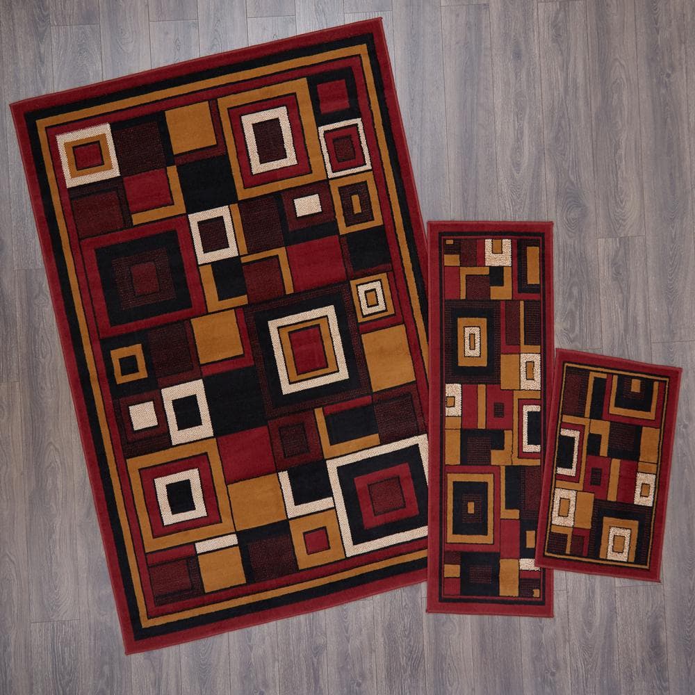 UPC 769924233740 product image for Ariana Red/Brown 5 ft. x 7 ft. Geometric 3-Piece Area Rug Set | upcitemdb.com
