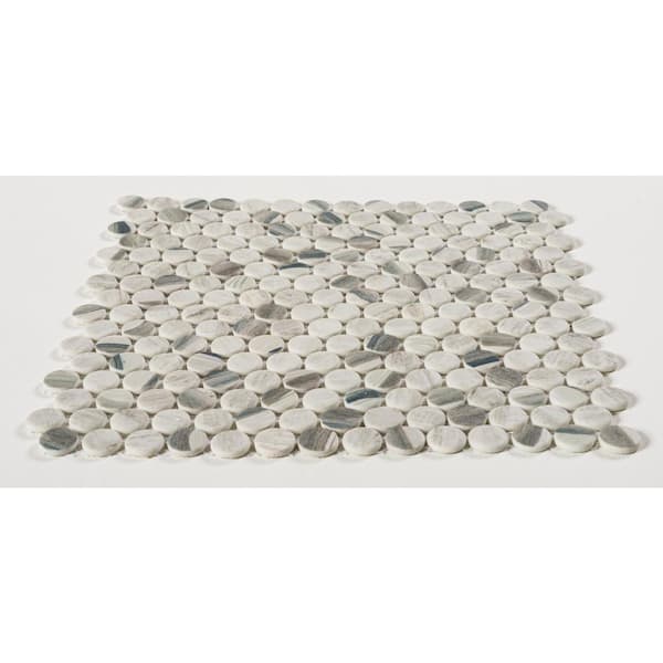 ANDOVA Dexo Pi Gray 12-1/8 in. x 12-1/8 in. Penny Round Smooth Glass Mosaic Tile (10.2 sq. ft./Case)