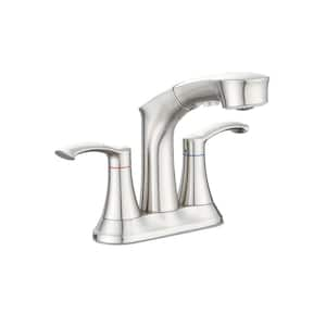 4 in. Centerset 2-Handle Pull-Out Spout Bathroom Faucet with Spot Defense in Brushed Nickel