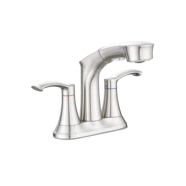 Unbranded 4 in. Centerset 2-Handle Pull-Out Spout Bathroom Faucet with Spot Defense in Brushed Nickel