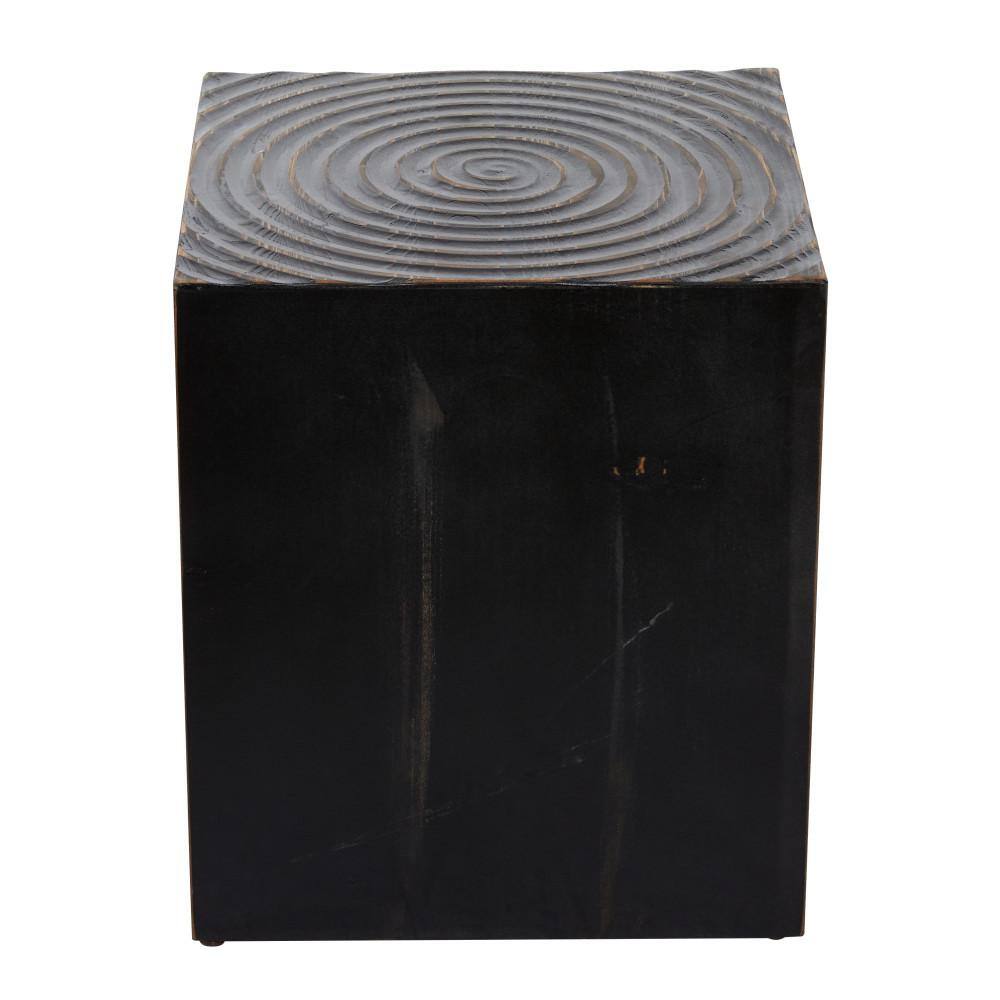 Carved Spiral Black Wood Rustic Accent Table 17"x19"